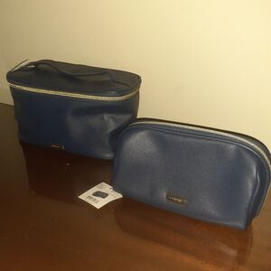 New CONAIR Luxury Navy Blue  Toiletry AND Makeup Bag Set